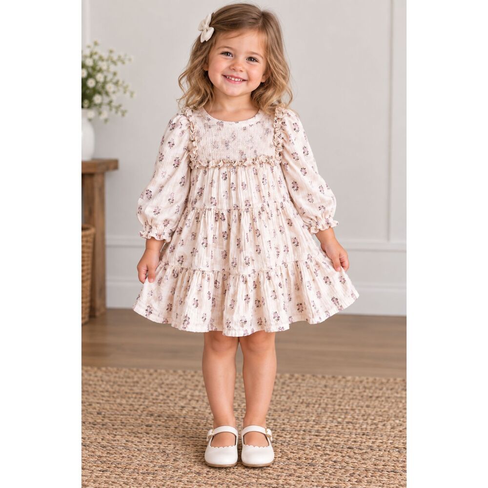 Easy Peasy Girl's Cotton Dress Cottagecore 3T Tiered Gauze